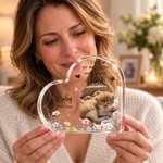 Personalized Forever In My Heart Pet Photo Heart Shaped Floral Acrylic Plaque with Name Memorial Sympathy Gift for Dog Cat Lovers