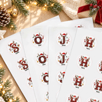 Personalised Elk Plaid Pattern Christmas Initial Waterproof Stickers Labels with Name Gift Decor Christmas Gift for Kids