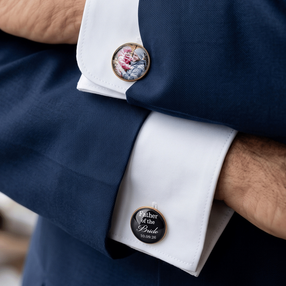 Personalised Exquisite Retro Photo Cufflinks with Text and Date Set of 2 Wedding Rehearsal Dinner Gift for Gift for Dad Father Of The Bride 8