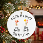 Personalized 2-6 Birth Flowers Round Ceramic Ornament with Names Tree Decor Christmas Gift for Women Friends
