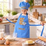 Personalised Biscuit Initial Kid Baking Apron Chef Hat Set with Name and Pocket Kitchen Accessory Daily Use Birthday Gift for Children 2