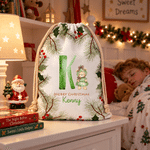 Personalisierte Geschenktüte aus Leinwand mit Kordelzug und Teddybär-Initiale in verschiedenen Größen – Weihnachtsgeschenk für Kinder, Familie und Freunde
