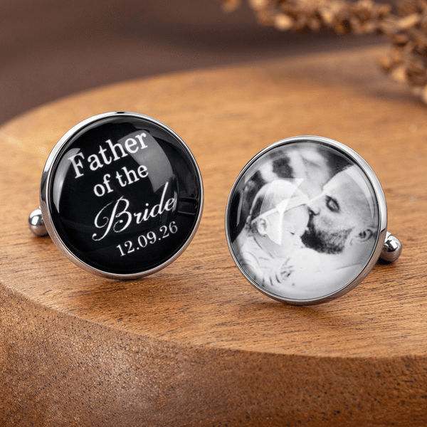 Personalised Exquisite Retro Photo Cufflinks with Text and Date Set of 2 Wedding Rehearsal Dinner Gift for Gift for Dad Father Of The Bride