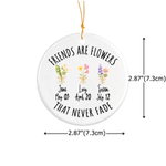 Personalized 2-6 Birth Flowers Round Ceramic Ornament with Names Tree Decor Christmas Gift for Women Friends