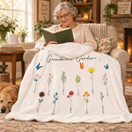 Personalised 1-16 Flowers Butterfly Soft Hooded Blanket with Names and Title Birthday Christmas Gift for Mum Gran Woman