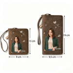 Cartera personalizada de cuero PU con foto estilo dibujo a mano y nombre con asa de muñeca regalo de cumpleaños para mejores amigas y familia 8