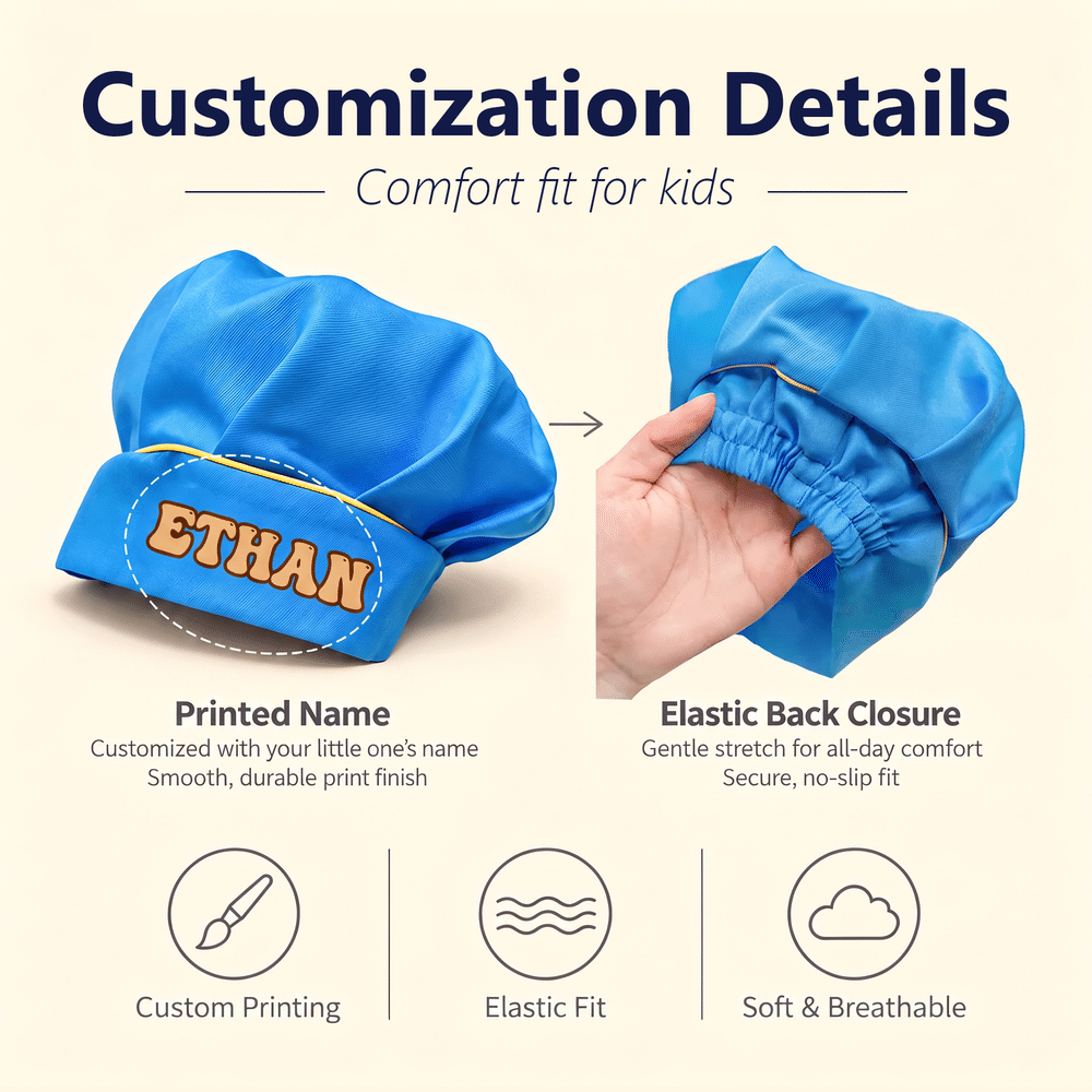 Personalised Biscuit Initial Kid Baking Apron Chef Hat Set with Name and Pocket Kitchen Accessory Daily Use Birthday Gift for Children 8