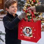 Personalized Christmas 3D-Effect Artwork Large Capacity Red Jute Tote Bag with Name Christmas Party Gift for Kids Family Friends