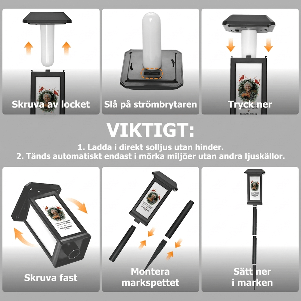 Personlig gravlykta med solceller för alla helgons dag minneslampa med eget foto och namn en vacker hyllning på kyrkogården 10
