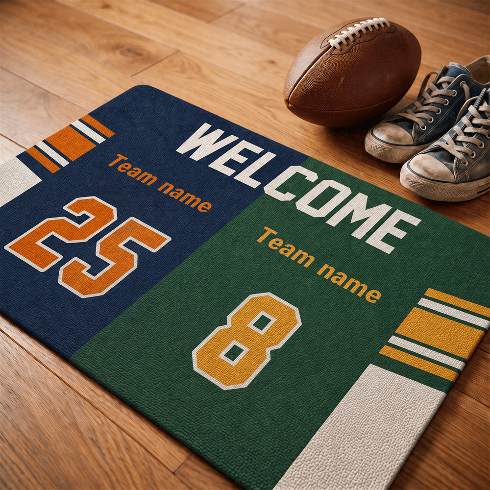 Alfombrilla antideslizante personalizada con diseño de camiseta de fútbol «House Divided», con nombre y número. Regalo para el día a día, para la inauguración de una casa o para un cumpleaños, ideal para aficionados al fútbol. 3