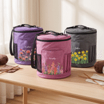 Personalised Birth Flower Oxford Large Cylindrical Yarn Storage Bag with Name Daily Use Birthday Gift for Crochet Lovers Women