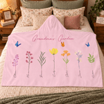 Personalised 1-16 Flowers Butterfly Soft Hooded Blanket with Names and Title Birthday Christmas Gift for Mum Gran Woman