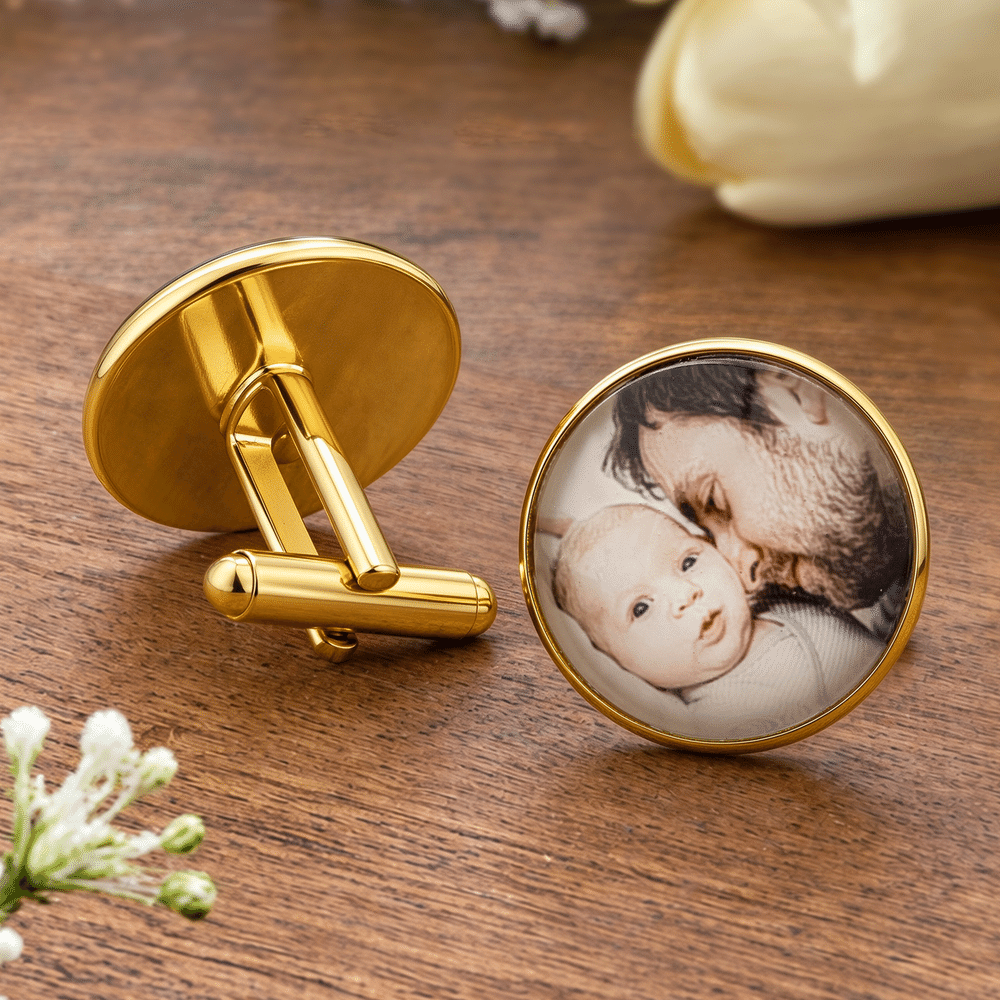 Personalised Exquisite Retro Photo Cufflinks with Text and Date Set of 2 Wedding Rehearsal Dinner Gift for Gift for Dad Father Of The Bride 6