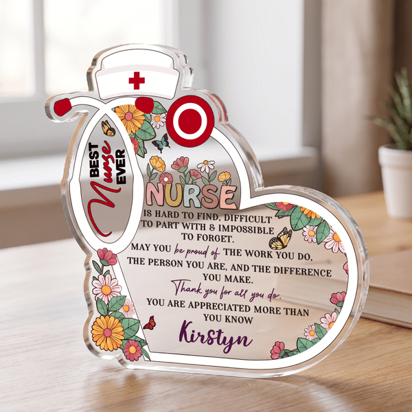 Personalized Best Nurse Ever Stethoscope Floral Nurse Cap Acrylic Plaque with Name Nurse Week Nurses' Day Appreciation Gift for Nurse