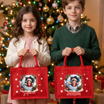 Personalized Christmas 3D-Effect Artwork Large Capacity Red Jute Tote Bag with Name Christmas Party Gift for Kids Family Friends