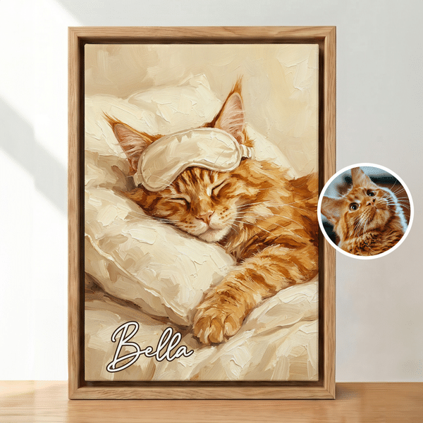 Maschere per dormire personalizzate in stile pittura a olio, stampe su tela con foto di animali domestici che dormono e nome: decorazioni per la casa, regali di Natale e di compleanno per i proprietari di animali domestici