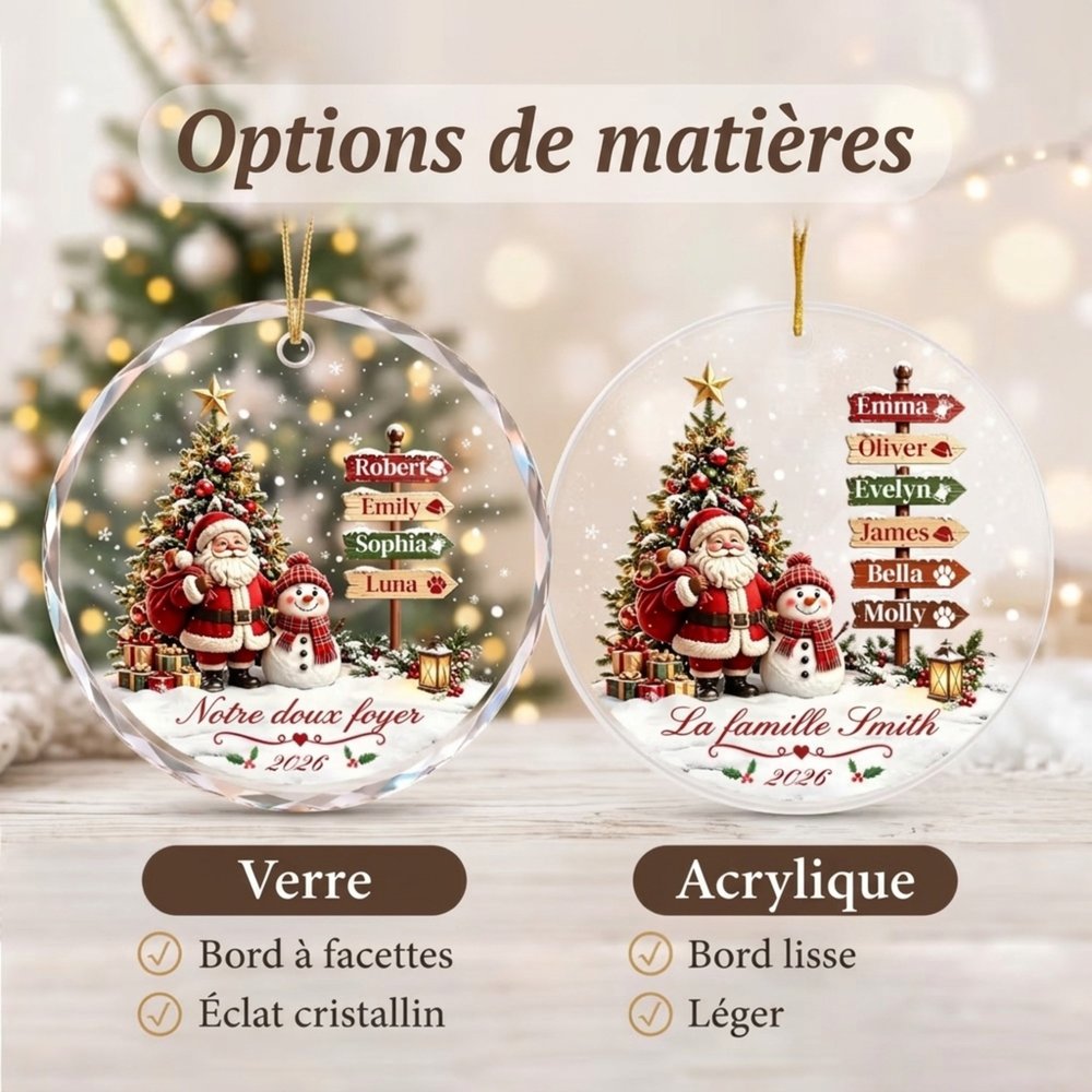 Ornement en acrylique personnalisé avec motif et texte - Père Noël et bonhomme de neige - Cadeau de Noël pour famille 8