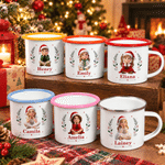Personalized 3D-Effect Art Photo Holly 12 oz Enamel Mug with Name Christmas Gift for Kids Family Friends