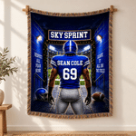 Personalized Multicolor Football Player Back View Soft Tassel Throw Blanket with Team Name and Number Game Day Birthday Gift for Athlete Family