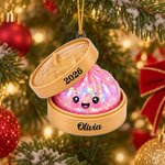 Personalized 3D-Effect Artwork Squishy Style Glitter Dumpling Acrylic Ornament with Name and Year Home Decor Christmas Gift for Family
