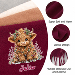 Personalised Christmas Highland Cow Soft Warm Tassel Scarf with Name Christmas Gift for Highland Cow Lovers