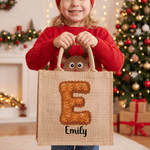 Personalised Christmas Style Initial Large Capacity Jute Tote Bag with Name Christmas Gift for Kids Family 4