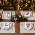 Personalised Retro Initial Holly Bow 100% Cotton Napkin with Name and Year Table Decor Christmas Gift for Family Parents 3