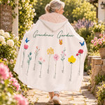 Personalised 1-16 Flowers Butterfly Soft Hooded Blanket with Names and Title Birthday Christmas Gift for Mum Gran Woman