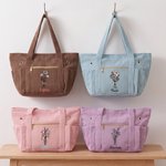 Personalised Retro Style Birth Flower Large Capacity Corduroy Tote Bag with Name Daily Use Birthday Chirstmas Gift for Women Crocheting Enthusiasts 3