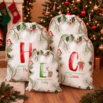 Personalisierte Geschenktüte aus Leinwand mit Kordelzug und Teddybär-Initiale in verschiedenen Größen – Weihnachtsgeschenk für Kinder, Familie und Freunde