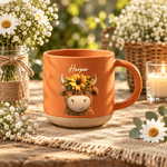 Personalised Sunflower Highland Cow 12 oz Ceramic Mug with Name Daily Use Birthday Gift for Highland Cow Lovers