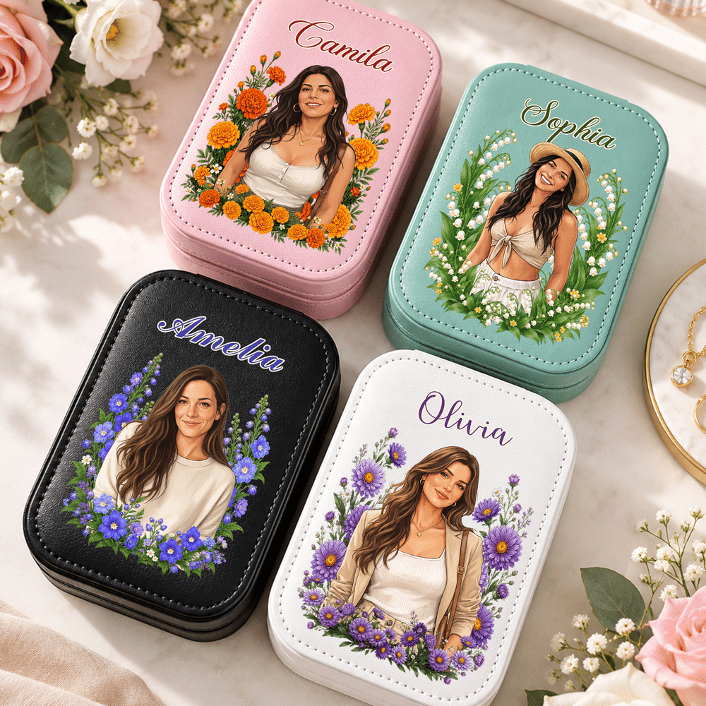 Personalized Adjustable LED Birth Flower Jewelery Box with Photo and Name Birthday Wedding Gift for Women Bride 3