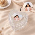Personalised Heart Embossed Glass Jewellery Box with Photo Wedding Anniversary Gift for Her Girlfriend Wife