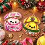 Personalised Cartoon Bun Shape Sports Ball Acrylic Christmas Ornament with Name and Number Home Decor Christmas Gift for Kids Sports Lovers
