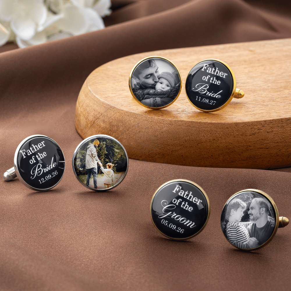 Personalised Exquisite Retro Photo Cufflinks with Text and Date Set of 2 Wedding Rehearsal Dinner Gift for Gift for Dad Father Of The Bride 2