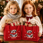 Personalized Christmas 3D-Effect Artwork Large Capacity Red Jute Tote Bag with Name Christmas Party Gift for Kids Family Friends
