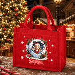 Personalized Christmas 3D-Effect Artwork Large Capacity Red Jute Tote Bag with Name Christmas Party Gift for Kids Family Friends