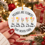 Personalized 2-6 Birth Flowers Round Ceramic Ornament with Names Tree Decor Christmas Gift for Women Friends