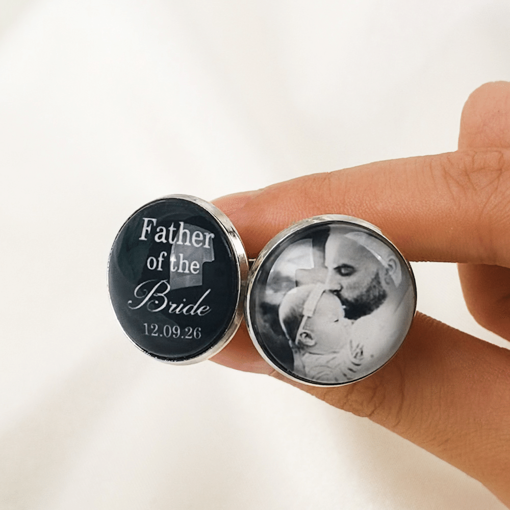 Personalised Exquisite Retro Photo Cufflinks with Text and Date Set of 2 Wedding Rehearsal Dinner Gift for Gift for Dad Father Of The Bride 5