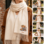 Personalised Christmas Highland Cow Soft Warm Tassel Scarf with Name Christmas Gift for Highland Cow Lovers
