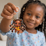 Personalized Cute Cartoon Black Girl  Acrylic Keychain with Name Backpack Decor Birthday Gift for African American Girls 4