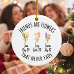 Personalized 2-6 Birth Flowers Round Ceramic Ornament with Names Tree Decor Christmas Gift for Women Friends