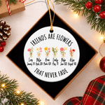 Personalized 2-6 Birth Flowers Round Ceramic Ornament with Names Tree Decor Christmas Gift for Women Friends