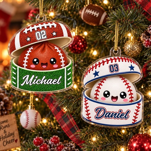 Personalised Cartoon Bun Shape Sports Ball Acrylic Christmas Ornament with Name and Number Home Decor Christmas Gift for Kids Sports Lovers
