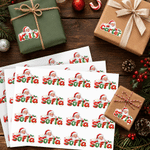 Personalized Cute Candy Santa Claus Snowflake Present Stickers with Name Holiday Decor Christmas Gift for Family Friends Kids