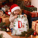 Personalisierte Geschenktüte aus Leinwand mit Kordelzug und Teddybär-Initiale in verschiedenen Größen – Weihnachtsgeschenk für Kinder, Familie und Freunde