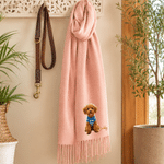 Sciarpa-scialle morbida con nappine, personalizzata con foto del proprio animale domestico in stile realistico a olio, con nome; accessorio invernale, regalo di Natale o di compleanno per i proprietari e gli amanti degli animali domestici