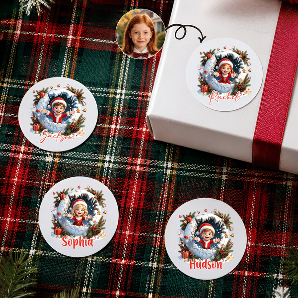 Pegatinas navideñas personalizadas con diseño artístico y efecto 3D, con nombre, para decoración de fiestas; regalo de Navidad para niños, familiares y amigos