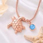 Collier pendentif personnalisé en forme de tortue de mer avec pierre de naissance, urne à cendres et inscription – Bijou de crémation, souvenir commémoratif, cadeau pour femme