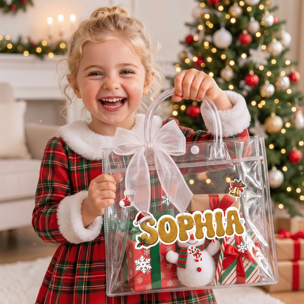 Gepersonaliseerde, doorzichtige cadeauzak met kerstthema, voorzien van naam en lint – kerstcadeau voor kinderen, vrouwen en beste vriendinnen 2